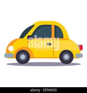 Bright yellow cartoon car with dark tinted windows and gray wheels on a white background Stock Vector