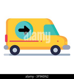 Bright yellow delivery van with a black arrow icon indicating forward movement Stock Vector