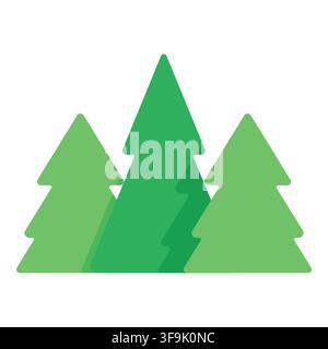 Stylized green pine trees in a minimalist forest landscape with a clean white background Stock Vector