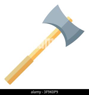 Double-bladed axe with a light wood handle, isolated on a white background Stock Vector