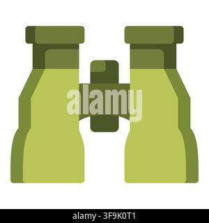 Stylized green binoculars icon with a minimalist flat design and subtle 3D effect Stock Vector