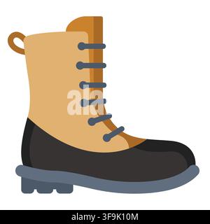 Detailed illustration of a rugged tan and black hiking boot with blue laces Stock Vector