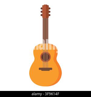 Acoustic guitar with warm orange body and brown neck and strings Stock Vector