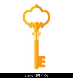 Ornate golden antique key with a decorative bow and intricate bit, isolated on white Stock Vector
