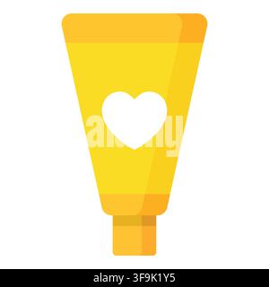 Yellow cosmetic tube with a white heart symbol, representing skincare and love Stock Vector