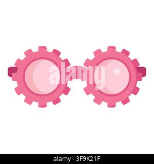 Whimsical pink steampunk goggles with gear-shaped frames and light lenses Stock Vector