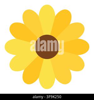 Stylized yellow daisy with brown center on a clean white background, simple illustration Stock Vector
