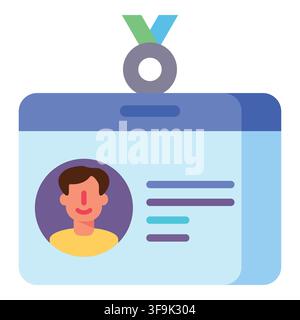 Flat design identification badge with profile picture and medal ribbon, blue and purple tones Stock Vector