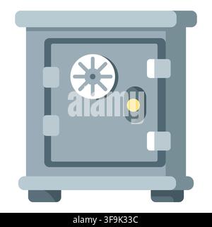 Modern gray safe with a circular dial and yellow knob, flat design illustration Stock Vector