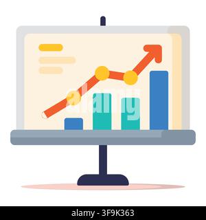 Flat design presentation board displaying upward trending bar and line graph with data points Stock Vector