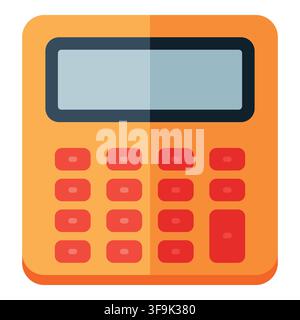 Simple orange calculator with red buttons and a light blue screen, flat design icon Stock Vector