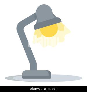 Modern gray desk lamp emitting warm yellow light on a white background Stock Vector