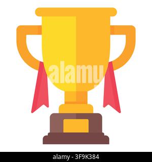Golden trophy with red ribbons, symbolizing achievement and victory in a flat design style Stock Vector