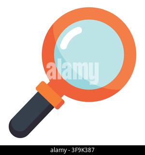 Orange magnifying glass with a dark handle and blue lens, isolated on white background Stock Vector