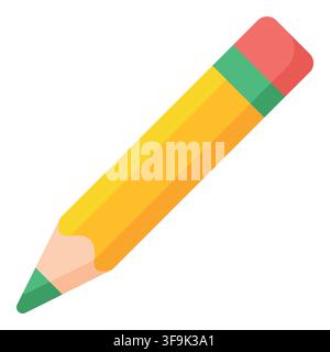Bright yellow pencil with green tip and pink eraser, isolated on white background Stock Vector