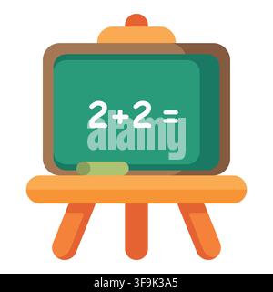 Simple math equation 2+2 equals on a green chalkboard with chalk and easel Stock Vector