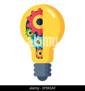 Bright yellow light bulb with colorful gears inside symbolizing innovation and teamwork Stock Vector