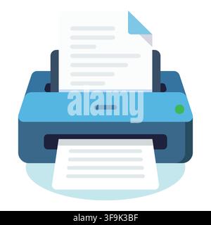 Modern blue printer with paper output and input, flat design illustration Stock Vector