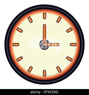 Simple analog clock face with orange hands showing 3 o'clock, cream dial Stock Vector