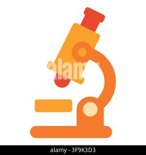 Simple flat design microscope illustration in vibrant orange and yellow colors Stock Vector