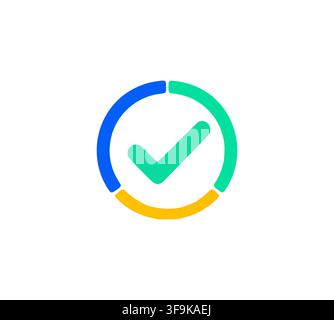 Multicolor Circle Check Mark Emblem For Universal App Verification Stock Vector