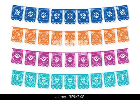 Mexican Papel Picado Garland Bunting Flag Vector Illustration Stock Vector