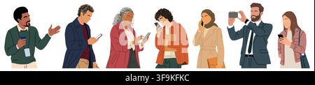 Set of diverse individual engaged in communication Stock Vector