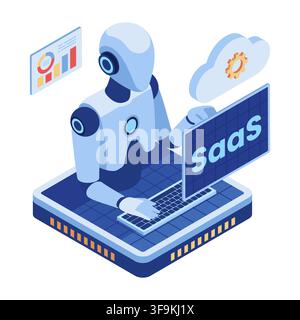 Isometric AI Automation for SaaS Platform with Cloud Dashboard and Analytics Stock Vector