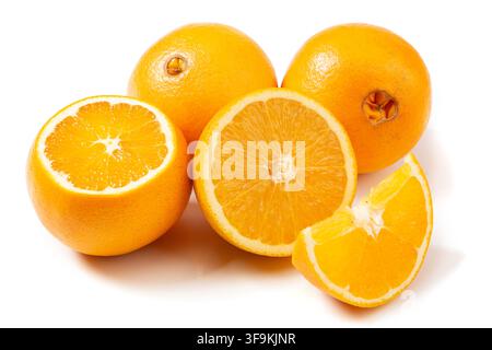 Fresh Navel Oranges Whole and Halved Showing Pulp Stock Photo