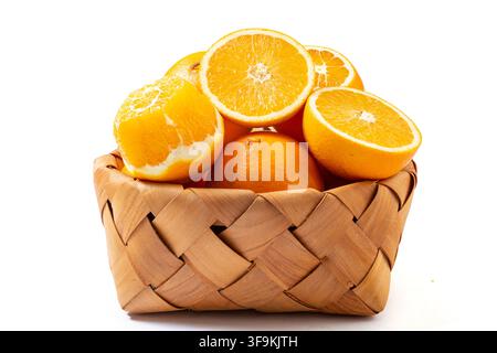 Fresh Navel Oranges Whole and Halved Showing Pulp Stock Photo