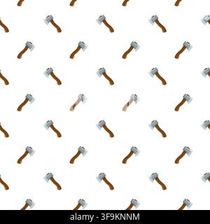 Seamless pattern with axes featuring wooden handles and metal blades. Cartoon camping tool print.  Stock Vector
