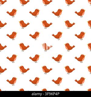 Seamless pattern with cute orange birds on white background. Simple woodland animal print. Stock Vector
