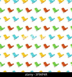 Seamless pattern with colorful birds on white background. Cute woodland animal print. Stock Vector