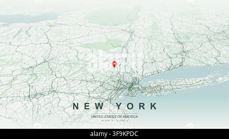 Modern minimalist vector map of New York USA state outline geography adirondacks highway network and major cities for print poster wall art design. Stock Vector