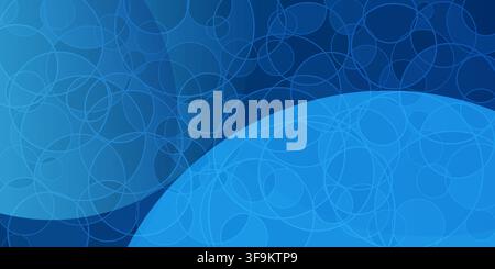 Minimalist abstract geometric gradient design with large dark blue circle shapes, filled with a pattern of small overlaid round outlines. A modern, dy Stock Vector