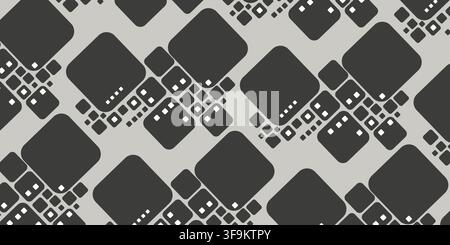 Abstract Black and White Retro Futuristic Style Squares Mosaic Pattern on Grey Background Stock Vector