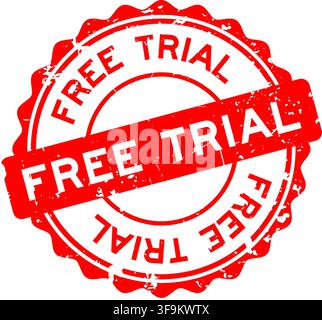 Grunge red free trial word round seal stamp on white background Stock Vector