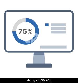 75 Percent Progress Donut Chart on Computer Monitor Stock Vector