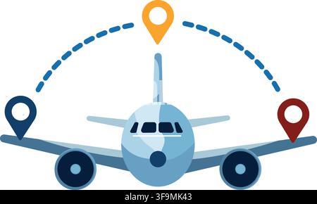 Airplane Travel Route with Location Pins Stock Vector