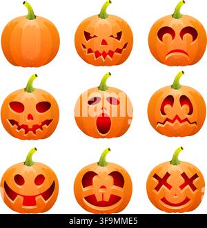 Big collect Halloween pumpkin Jack O'Lantern, isolated on white background, vector illustration Stock Vector