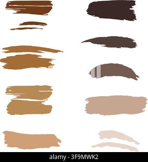 Brown Grunge Brushstroke Skin-color Set, Multiple Skin-tone Make-up Swatches. Paint smudges, Set of skin tones pain streaks Stock Vector