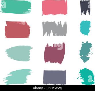 Colorful paint brushstrokes, splashes or grunge streaks for creative design. brushstrokes, ink splotches, watercolor or acrylic. Stock Vector