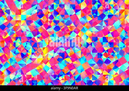 Vibrant colorful geometric abstract mosaic featuring overlapping triangles, kaleidoscopic gradients and modern digital texture. Stock Photo