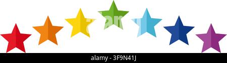Colorful star icons set bright rainbow five point stars collection simple geometric shapes isolated vector illustration decorative symbols for rating Stock Vector