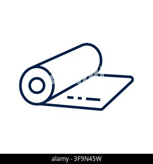 A simple dark blue line vector icon depicting an unrolled mat or fabric roll with perforation lines, isolated on a clean white background for web grap Stock Vector