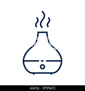 This minimalist vector line icon shows a sleek electronic essential oil diffuser emitting gentle steam waves, perfect for wellness, aromatherapy, and Stock Vector
