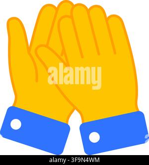 Clapping hands reaction icon for social media, yellow applause gesture with blue cuffs, flat sticker illustration for app, chat, stream, interface and Stock Vector