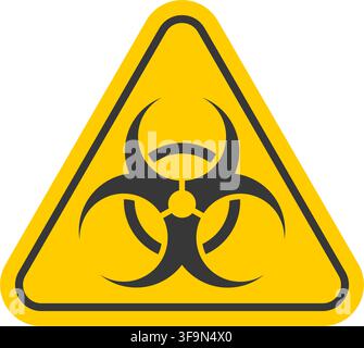 Biohazard warning sign illustration, yellow triangular caution symbol for hazardous virus risk, contamination alert, infection danger, laboratory safe Stock Vector