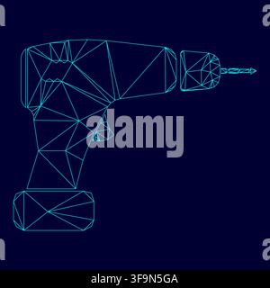 Screwdriver low poly triangulation triangulated polygonal electric cyan blue vibrant aqua neon color vector illustration image outline contour line Stock Vector