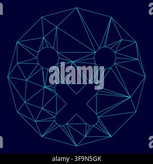 Silence emoticon low poly triangulation triangulated polygonal electric cyan blue vibrant aqua neon color vector illustration image outline contour Stock Vector